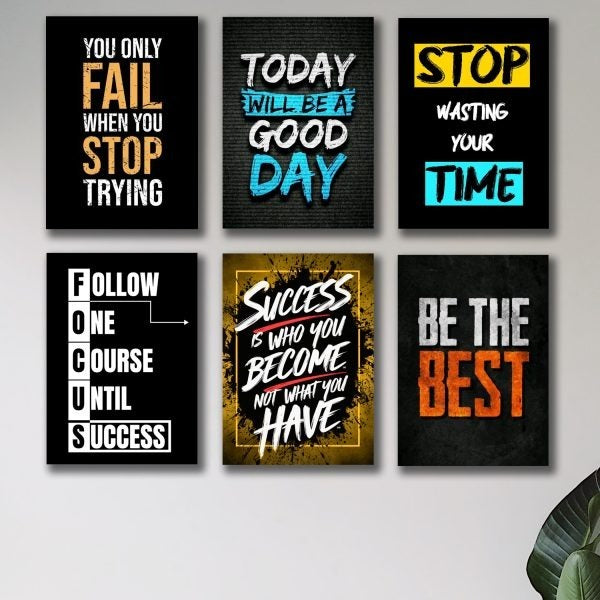 Set Of 6 Motivational Wooden Canvas Frames – photo 1