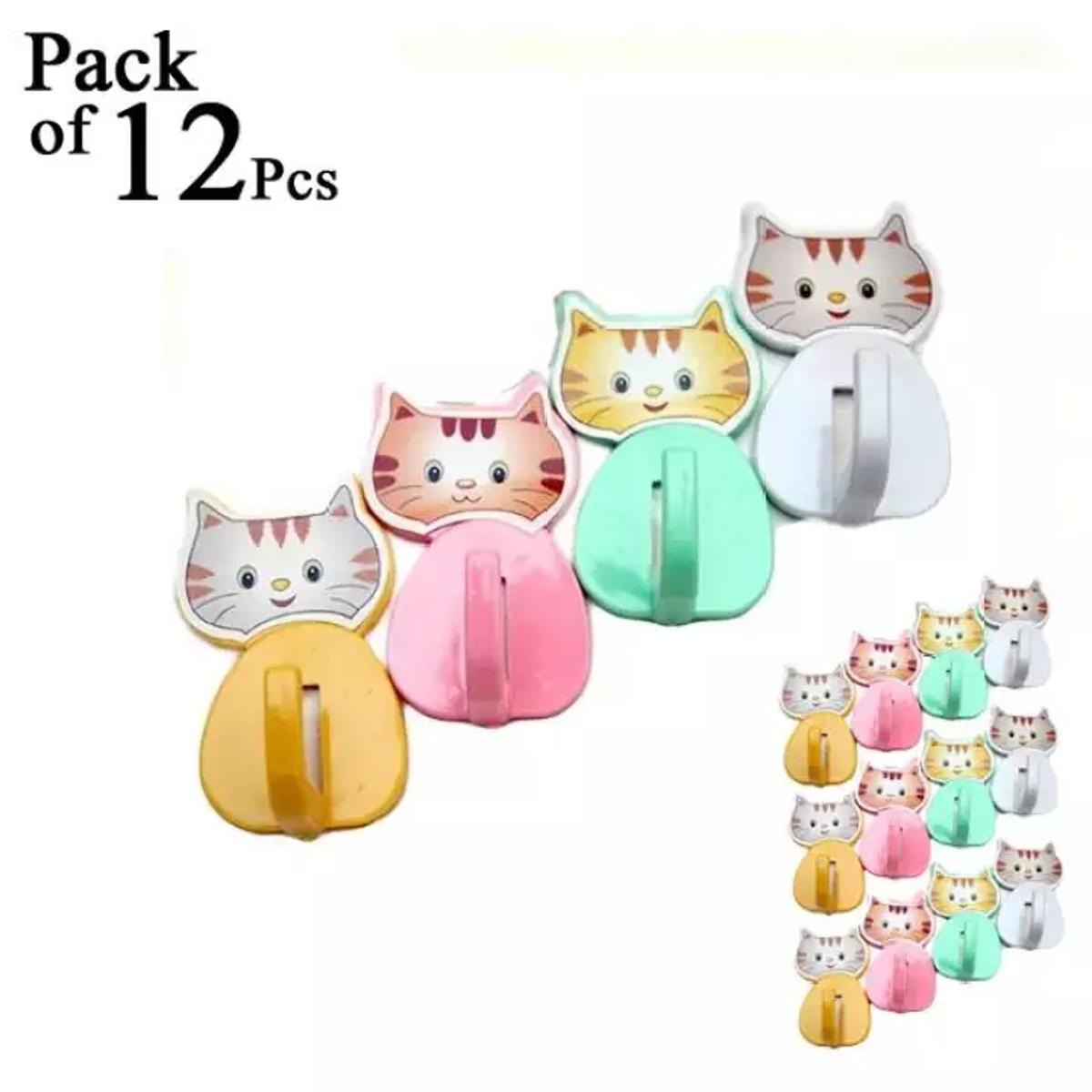 12 Pcs Cat Kitty Wall Hooks �Metallic Wall Hooks for Keys, Kitchen, Bathroom, and Home Organization (Random Colors)