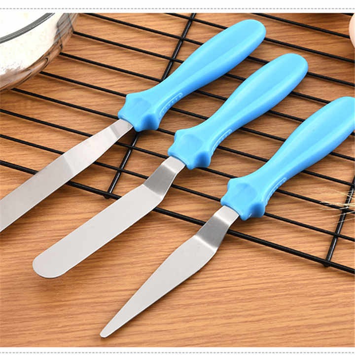 3-Piece Cake Decorating Knife Set �Stainless Steel Spatula &amp; Cream Spreader Tools (Multi-Color)