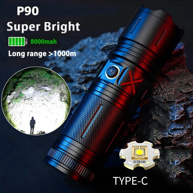 Ruilang P90 High Power Rechargeable LED Flashlight �Ultra Bright Torch with Zoom, Multiple Modes &amp; Type-C Fast Charging