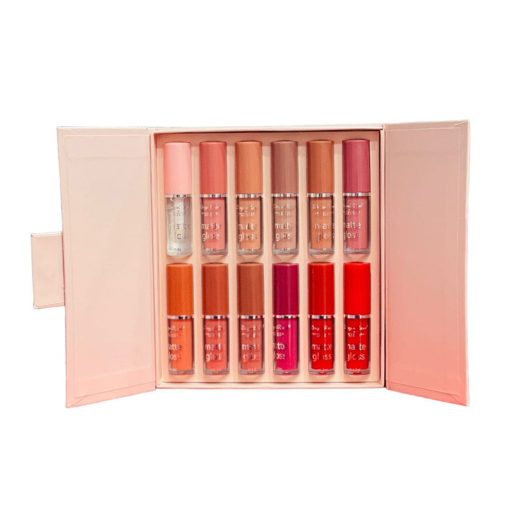 Mocallure 12-Piece High Pigment Lip Gloss Set | Rich &amp; Vibrant Shades �Pink, Red, Peach, Nude &amp; Maroon | Smooth Liquid Texture, Long-Lasting Shine for Any Occasion