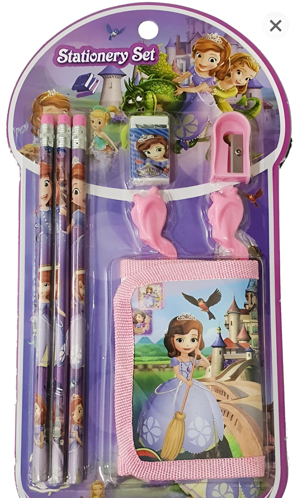 8 Pcs Disney Stationery Gift Set for Kids �Includes Pencils, Eraser, Sharpener, Pencil Caps &amp; Wallet (Random Character)