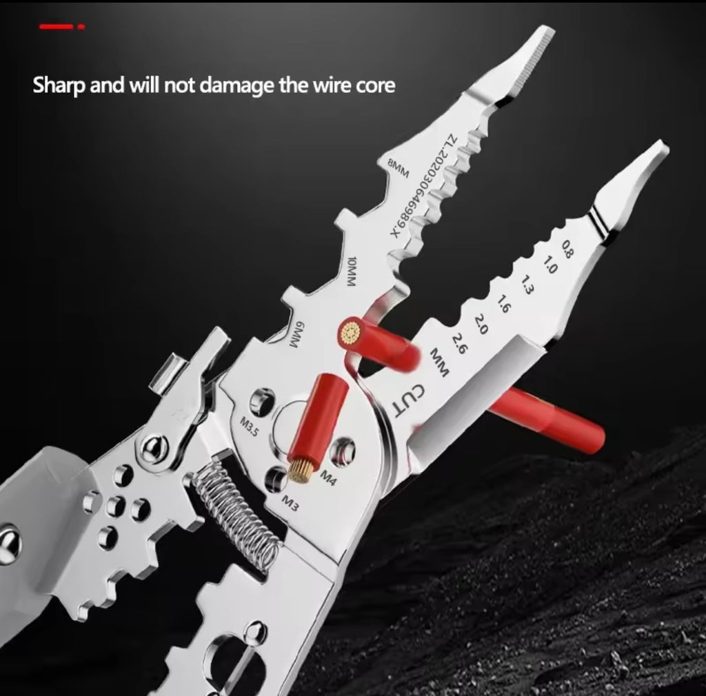 Multi-Function Wire Stripper and Cutter �10-in-1 Electrical Tool with Wire Cutting, Stripping, Crimping &amp; Screw Functions