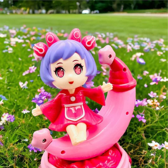 Rotating Moon Doll Toy With LED Lights &amp; Music �Adorable Crescent Moon Design, Universal Rotation, Safe for Kids 3+, Pink &amp; Purple Gift for Fun and Sensory Play (Random Color)