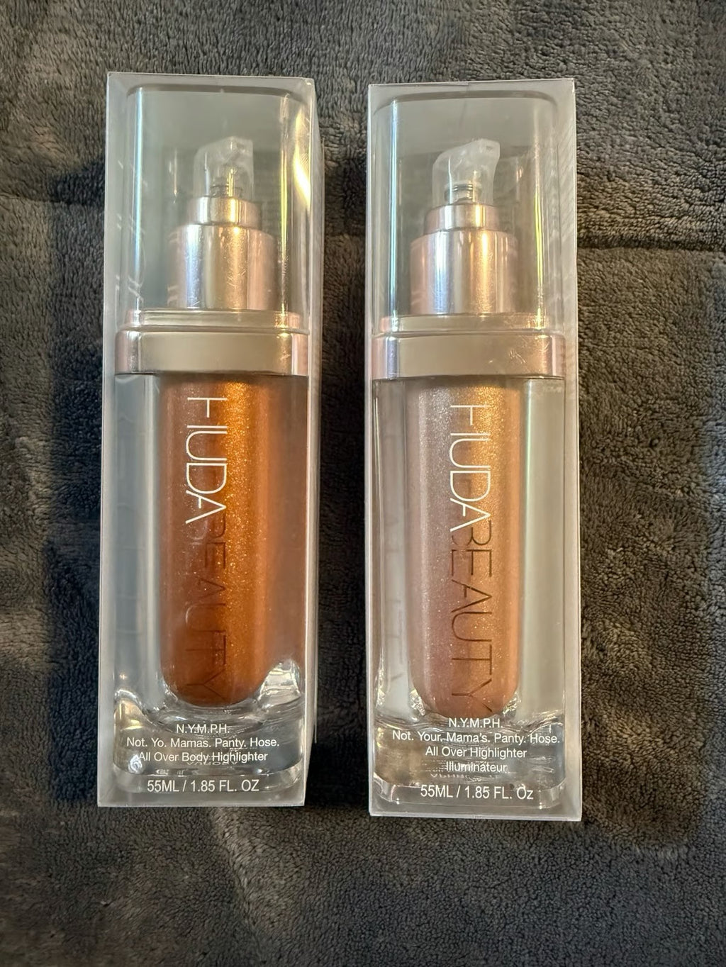 Huda Beauty N.Y.M.P.H. All Over Body Highlighter �Liquid Illuminator for Face, Body &amp; Legs �Water-Based, Long-Lasting Glow �35 ml