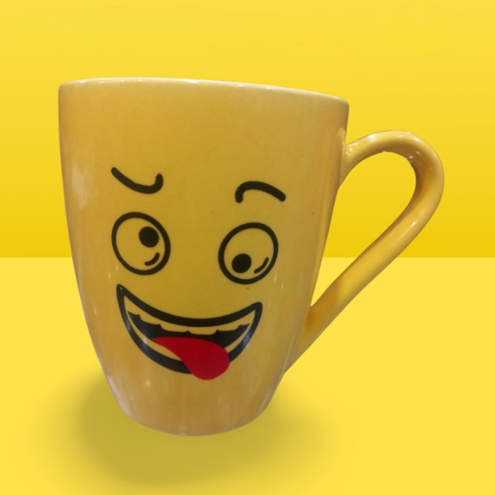 Smart and Cute Emoji Ceramic Smiley Cup with Spoon �Stylish Tea and Coffee Mug, Perfect Gift for Birthday, Celebration, and Decoration (Random Designs)