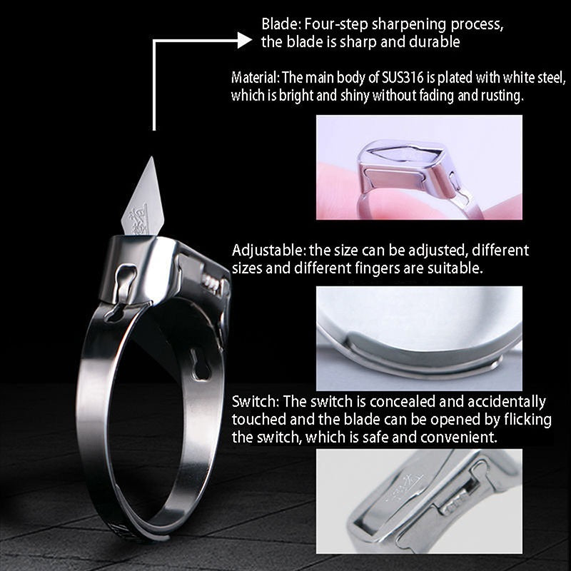 Stainless Steel Self-Defense Ring with Hidden Blade �Adjustable Mini Knife Ring for Personal Safety �Wearable Concealed Protection Tool for Men &amp; Women