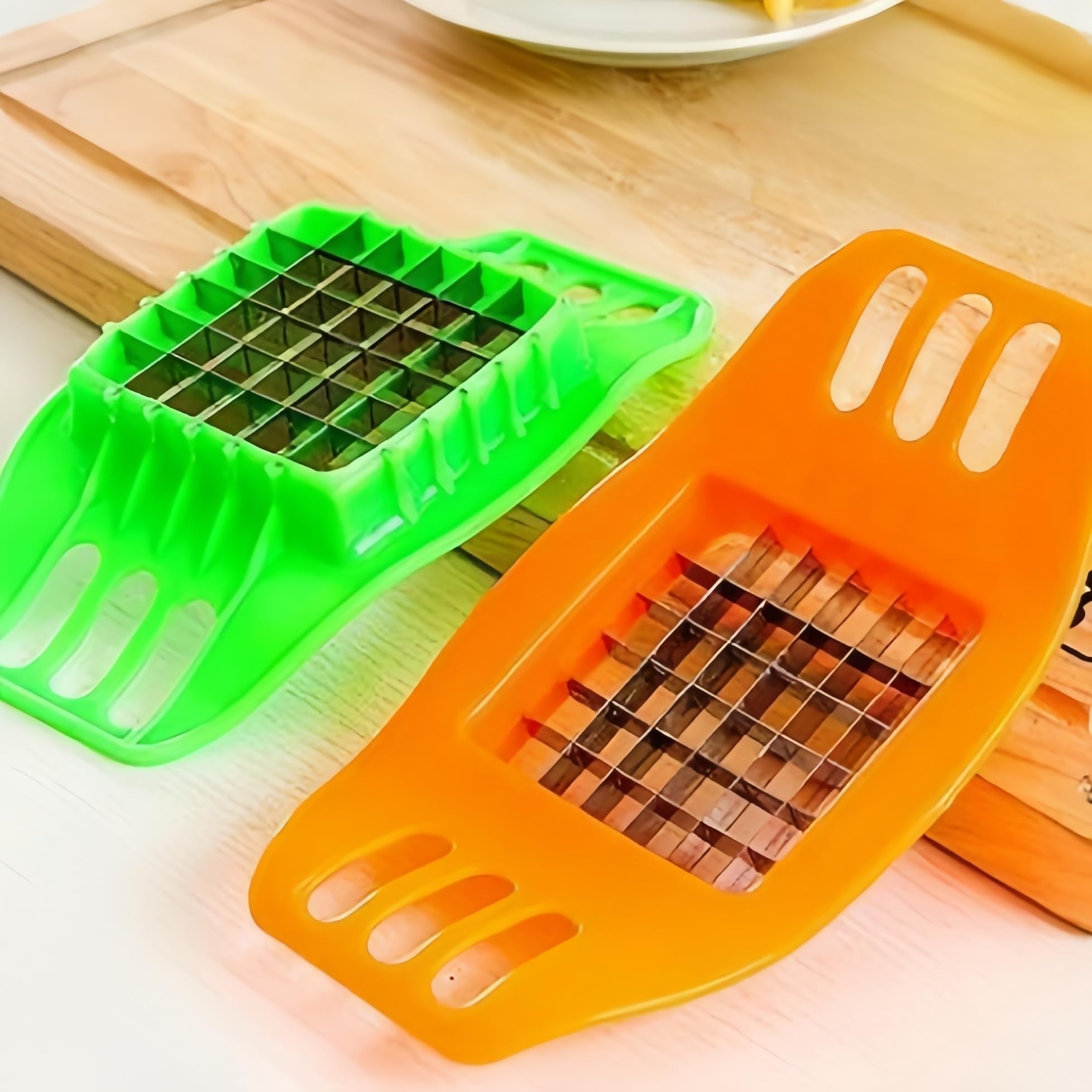 Multifunctional Potato Cutter and French Fry Maker �Stainless Steel Vegetable and Fruit Slicer, Chopper, Dicer, Kitchen Tool for Cutting Fries, Chips, and Healthy Snacks �Durable ABS Handle with 36-Blade Grid (Random Color)