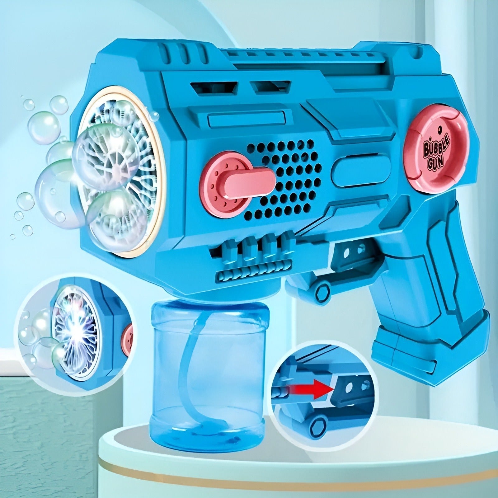 Children? Handheld Porous Electric Bubble Gun with Lights &amp; Music �Automatic Mess-Free Bubble Blower with Bottle Fix System for Indoor/Outdoor Play, Pool Parties, Birthdays &amp; Special Events (Random Color)