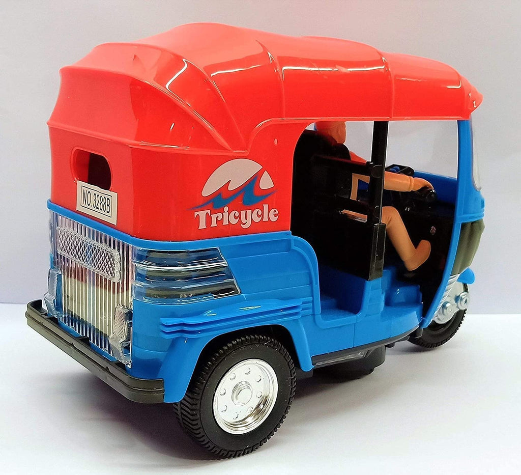 Musical Electric Tricycle Rickshaw Toy for Kids �Battery Operated with Front &amp; Rear Lights, Music, Durable Plastic Build, (Multi-Color)
