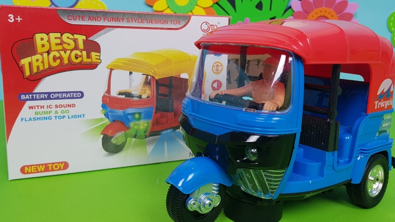 Musical Electric Tricycle Rickshaw Toy for Kids �Battery Operated with Front &amp; Rear Lights, Music, Durable Plastic Build, (Multi-Color)