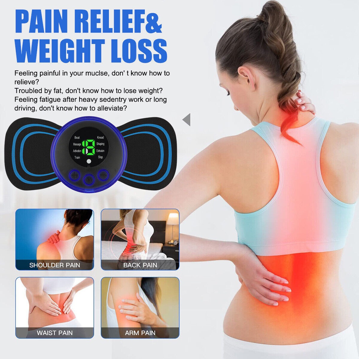 Portable EMS Mini Electric Massager Patch �Muscle Pain Relief for Neck, Back, Arms &amp; Full Body