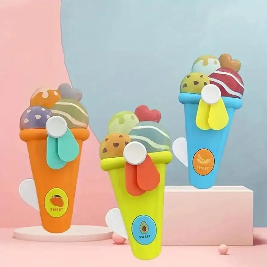 Handheld Ice Cream Cone Toy Fan for Kids �Cute Cartoon Design, Safe Soft Blades, Portable Mini Fan for Summer Play &amp; Cooling (Random Color)