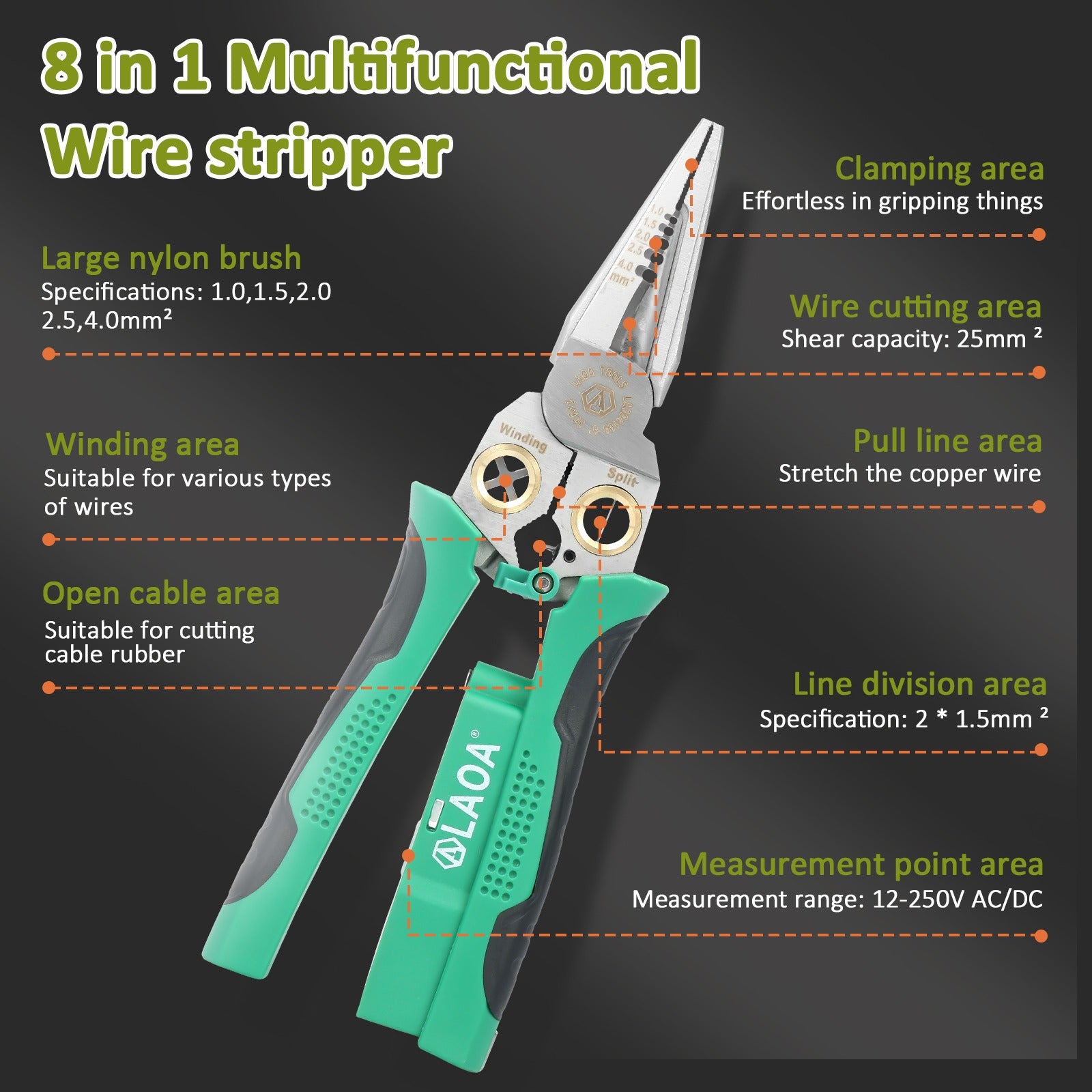 8-in-1 Wire Stripper &amp; Voltage Tester �Multi-Purpose Electrical Tool for Professionals