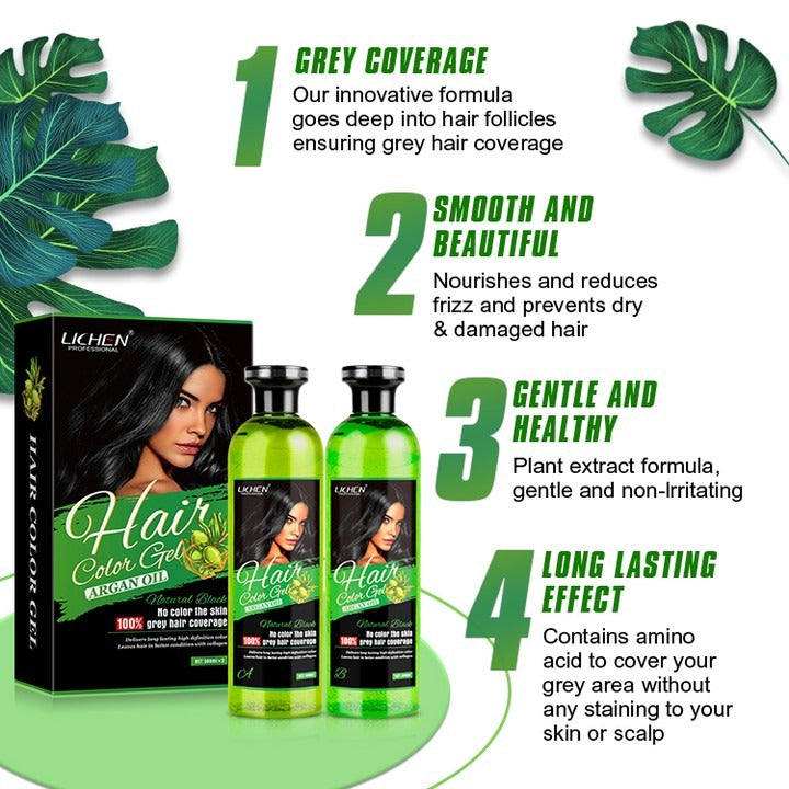 Lichen Professional Hair Color Gel �500ML �Rich, Long-Lasting Black &amp; Dark Brown Shades �Made in China - Black