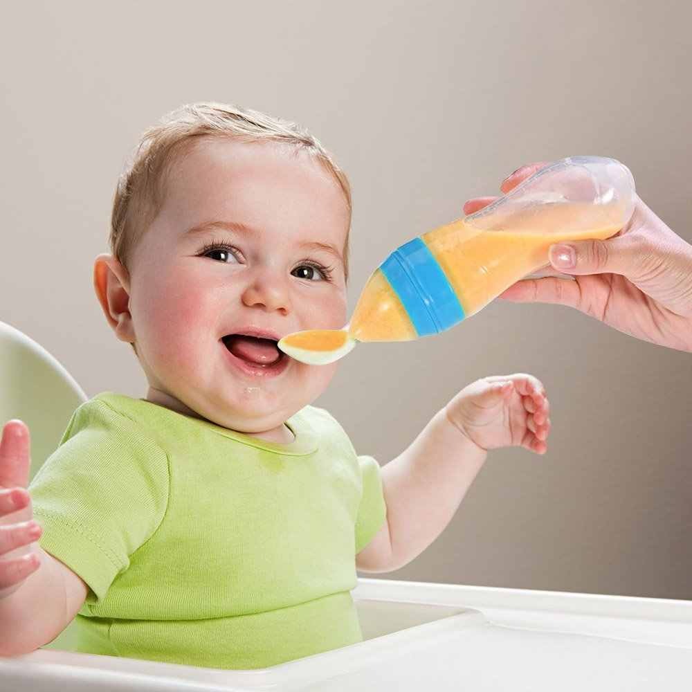 Silicone Baby Spoon Squeezing Feeding Bottle Feeder �Soft, Safe &amp; Easy Baby Food Dispenser (Random color)