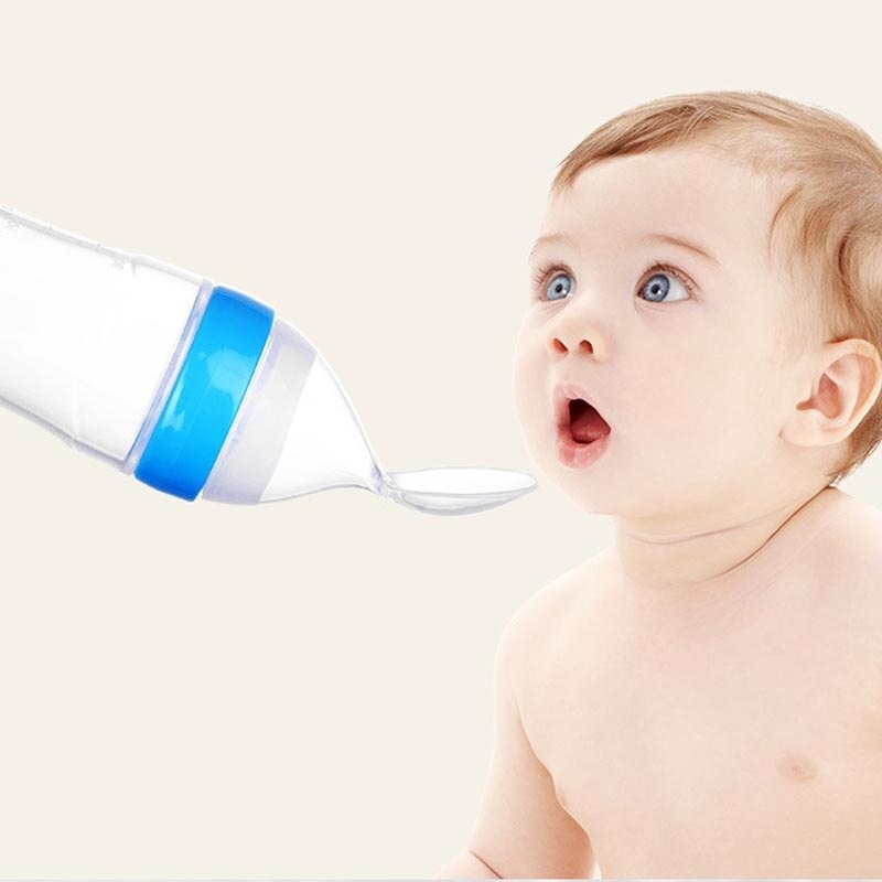 Silicone Baby Spoon Squeezing Feeding Bottle Feeder �Soft, Safe &amp; Easy Baby Food Dispenser (Random color)