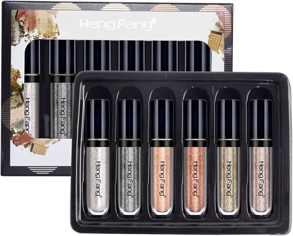 HENG FANG 6 Pcs Liquid Diamond Glitter Eyeshadows Set �Waterproof, Long-Lasting, Vibrant Colors with Lightweight Texture for Bold &amp; Sparkling Eye Makeup