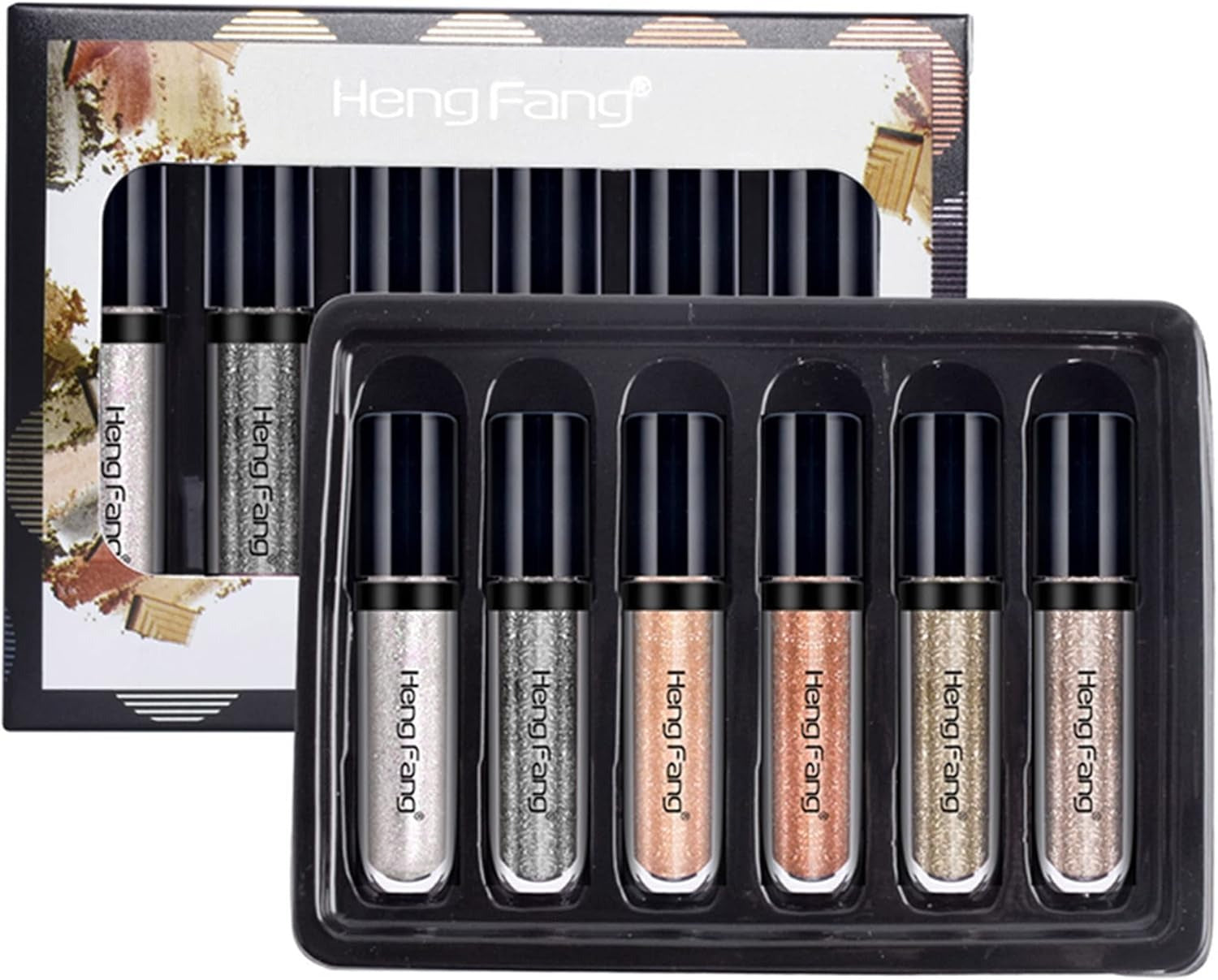 HENG FANG 6 Pcs Liquid Diamond Glitter Eyeshadows Set �Waterproof, Long-Lasting, Vibrant Colors with Lightweight Texture for Bold &amp; Sparkling Eye Makeup