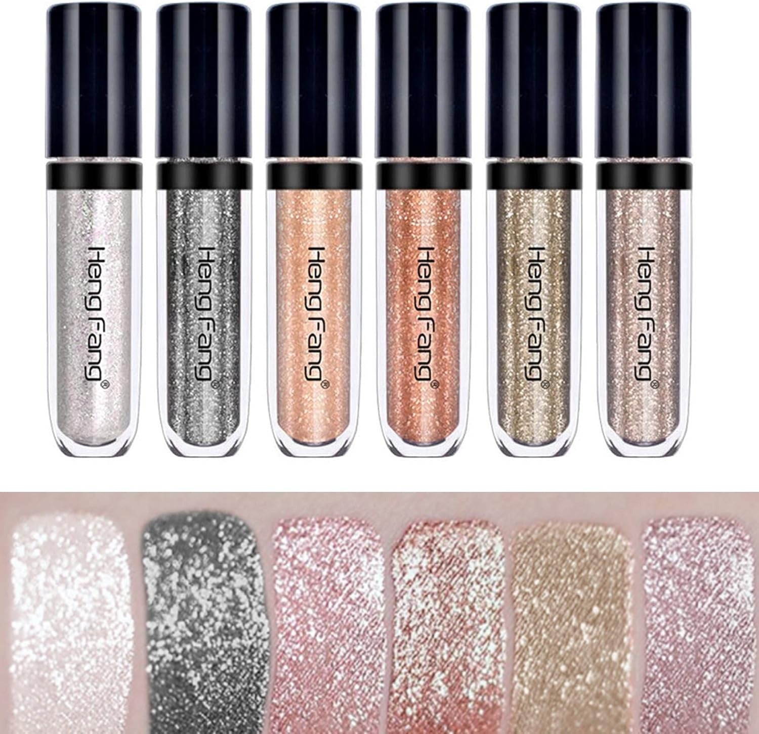 HENG FANG 6 Pcs Liquid Diamond Glitter Eyeshadows Set �Waterproof, Long-Lasting, Vibrant Colors with Lightweight Texture for Bold &amp; Sparkling Eye Makeup
