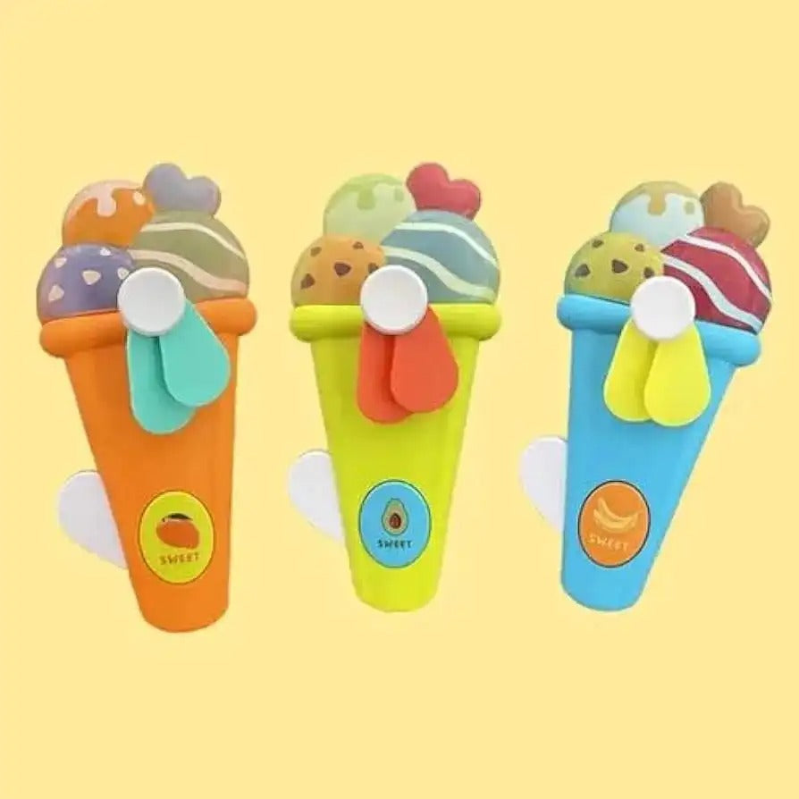 Handheld Ice Cream Cone Toy Fan for Kids �Cute Cartoon Design, Safe Soft Blades, Portable Mini Fan for Summer Play &amp; Cooling (Random Color)