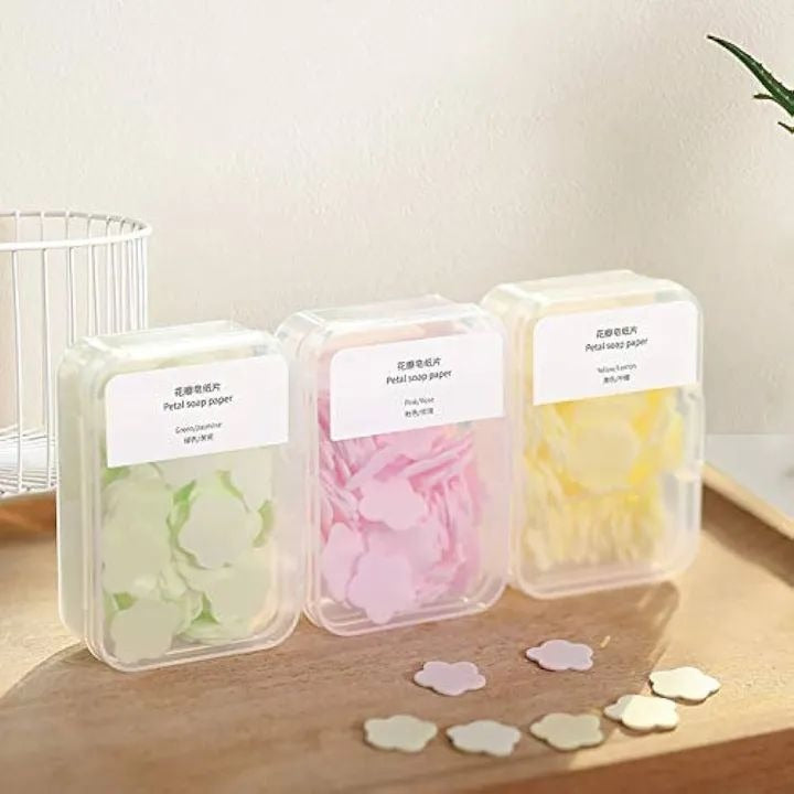 Pack of 2 Portable Disposable Soap Tablets �50 Sheets per Box, Travel-Friendly Soap Paper (Random Color)