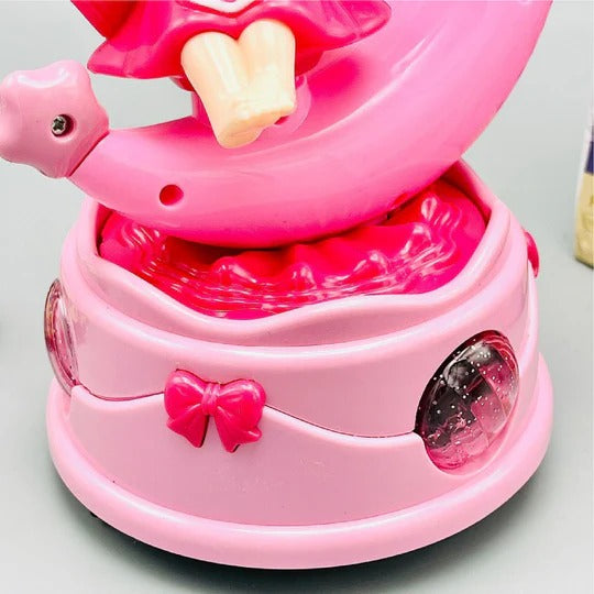 Rotating Moon Doll Toy With LED Lights &amp; Music �Adorable Crescent Moon Design, Universal Rotation, Safe for Kids 3+, Pink &amp; Purple Gift for Fun and Sensory Play (Random Color)