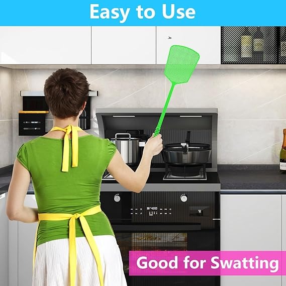 Pack of 6 Telescopic Stainless Steel Fly Swatter �Long Handle Mosquito Racket with Plastic Square Head (Radom Color)