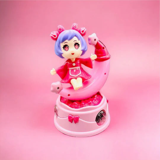 Rotating Moon Doll Toy With LED Lights &amp; Music �Adorable Crescent Moon Design, Universal Rotation, Safe for Kids 3+, Pink &amp; Purple Gift for Fun and Sensory Play (Random Color)