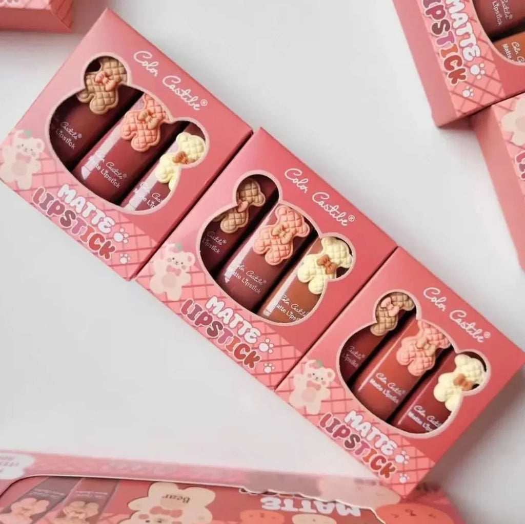 Color Castile Pack of 3 Bear Shape Matte Lipsticks �Long-Lasting, Bold &amp; Vibrant Makeup Essential