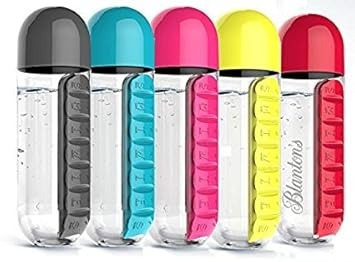 2-in-1 Medicine Organizer with Water Bottle �7 Days Pill Box, 600ml BPA-Free Drinking Bottle, Removable Cup, Compact Travel Pill Planner for Kids, Adults &amp; Elderly