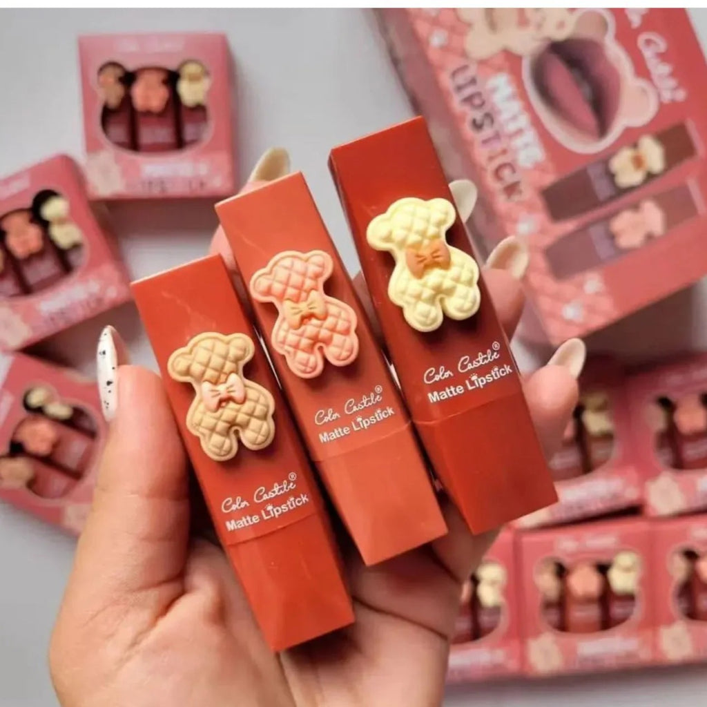 Color Castile Pack of 3 Bear Shape Matte Lipsticks �Long-Lasting, Bold &amp; Vibrant Makeup Essential