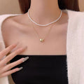 Elegant double Layer Heart pearl Pendent / Necklace Party Jewelry Gifts Accessories for Women - Golden