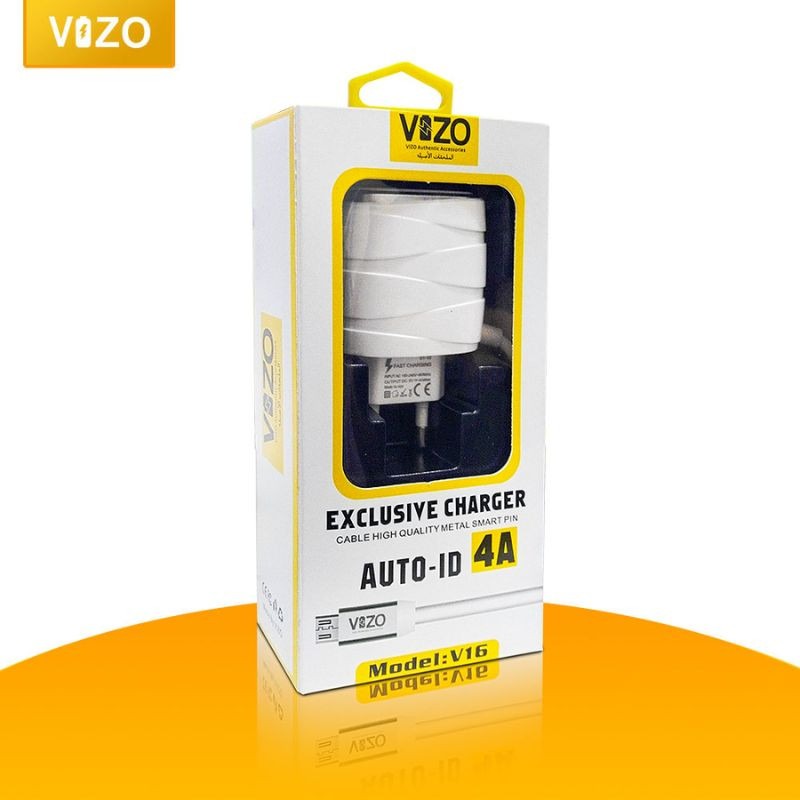 Vizo V16-Type-C �4A Smart Fast Charger (3 USB Ports + Built-in Type-C Cable) | Best Quality Type-C Charger For Android - Mobile Phone Charger - Android Charger