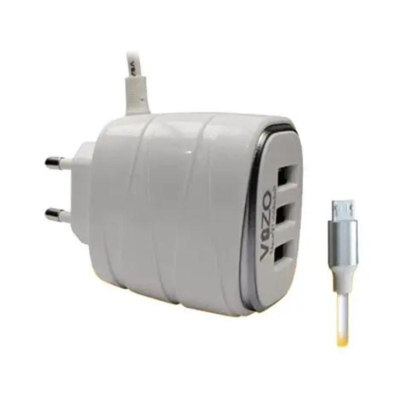 V16-Micro USB �4A Smart Fast Charger (3 USB Ports + Built-in Cable) | Vizo V16 Micro USB Charger - Android Phone Charger - Mobile Phone Charger