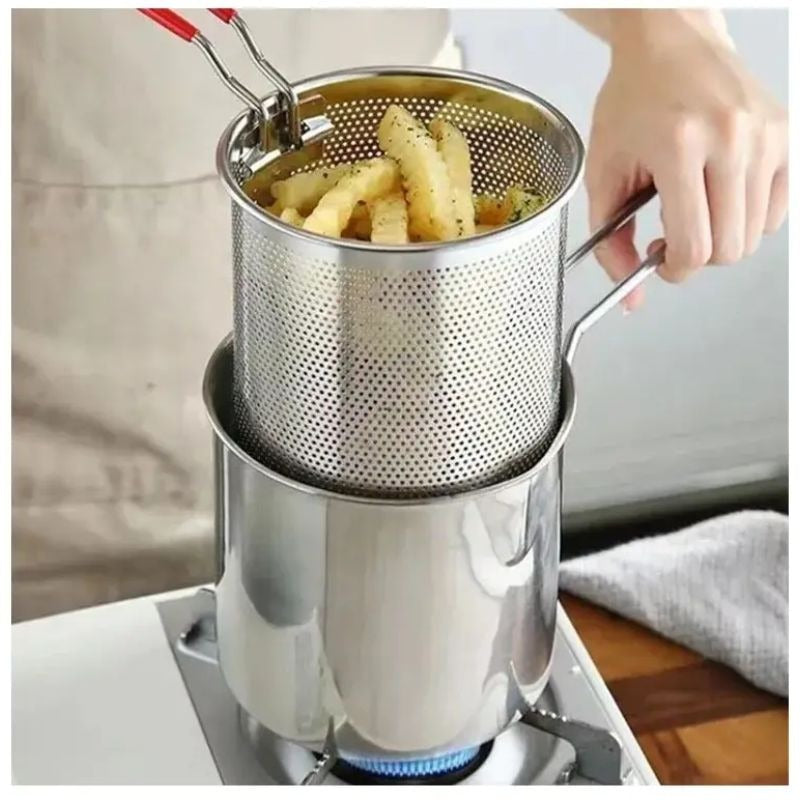 Stainless Steel Deep Fryer Pot with Strainer �Heavy-Duty Frying Pan for Home Kitchen Use �1200ML Oil Capacity