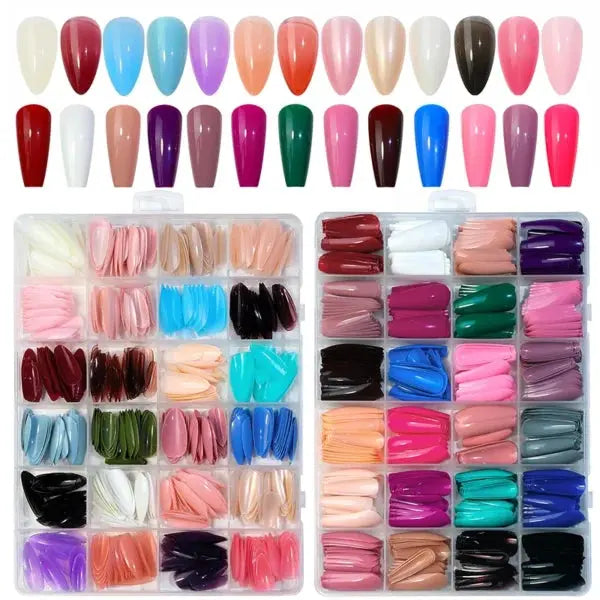 576 pcs nails with box ,Reusable Artificial nails, 24 different colours, beautiful fake nails American Nail for Girls Women Without Glow (Random color)