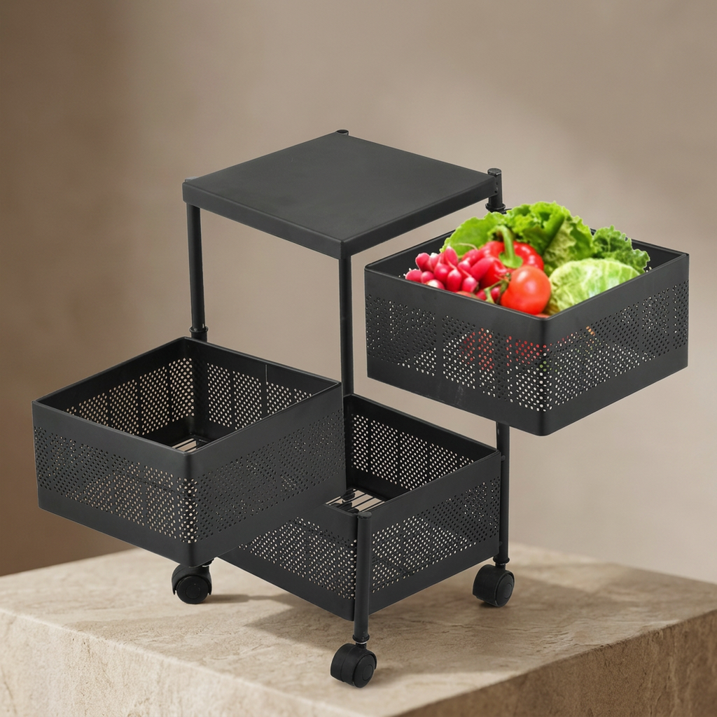 3 Tier Rotatable Fruit Basket Black Iron Storage