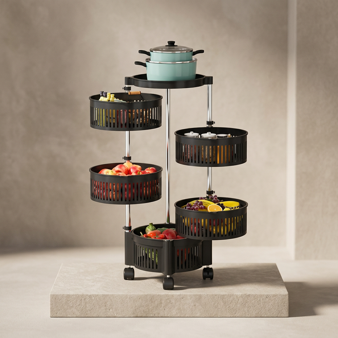 5-Tier Rotating Fruit Basket Black Kitchen Storage