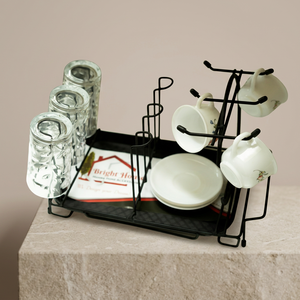 Black Metal Cup & Glass Holder for Kitchen