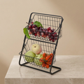 Two Layer Fruit Basket Black Metal Kitchen Organizer