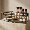 4-Layer Wooden Spice Rack Brown Black Metal Support