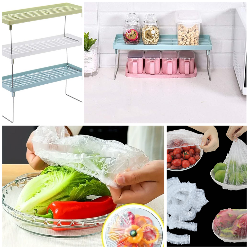 ( 2 in 1 ) stack- up shelf and  disposible food bag   (100 pieces) (random color)