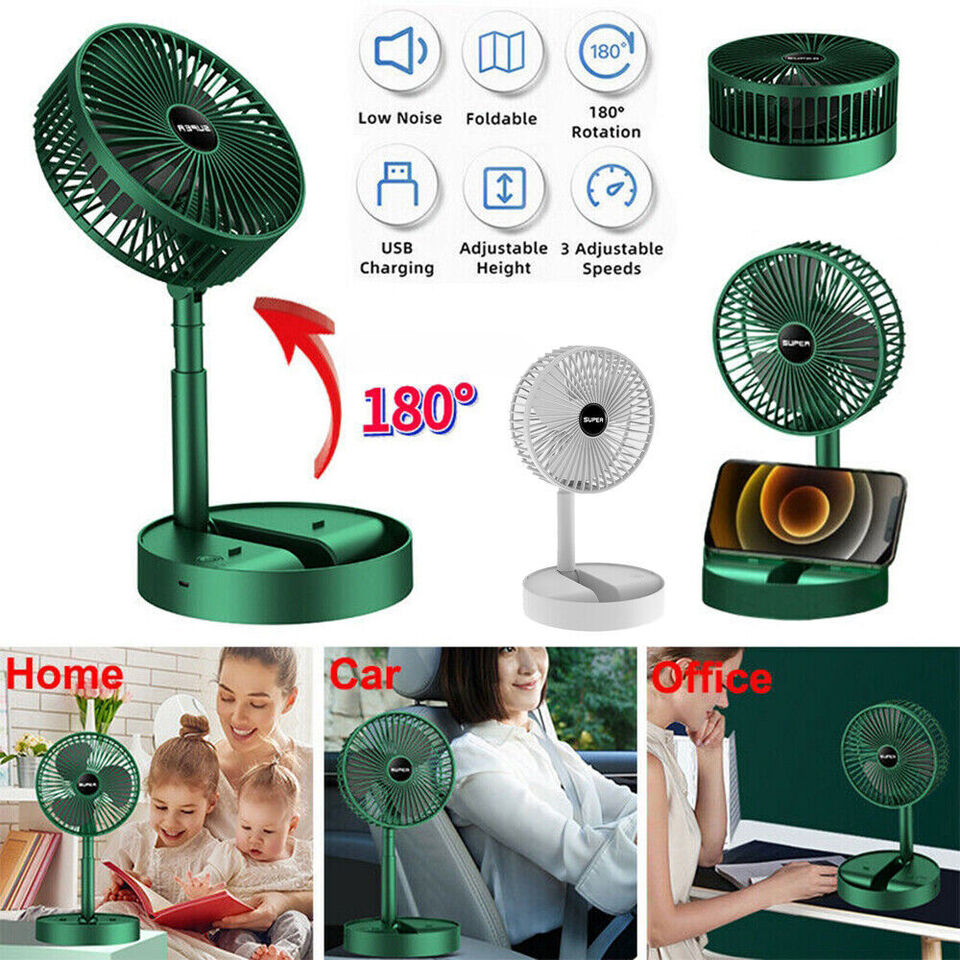 Rechargeable - Portable Telescopic Folding Fan | USB Foldable | Table Desk Fan | Telescopic Design Floor | 3 Speeds Adjustable height Fan (Random color)