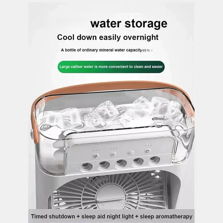 Portable Air Conditioner Fan USB Electric Fan with LED Night Light, Fine Mist Water, and Humidifier Function | Led Night Light Water Mist - Random Color 12 inch