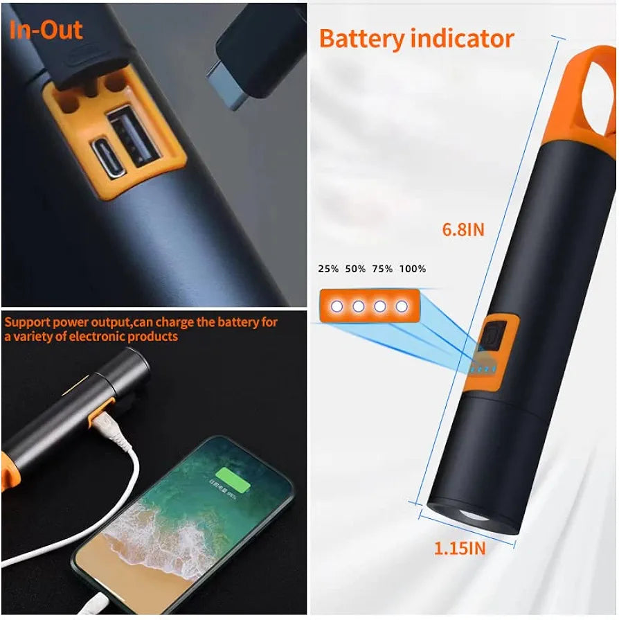 L-S18 Glare Rechargeable Type-C LED Flashlight With Power Bank �USB Input/Output, Digital Display, Emergency Torch &amp; Phone Charger for Outdoor &amp; Home Use