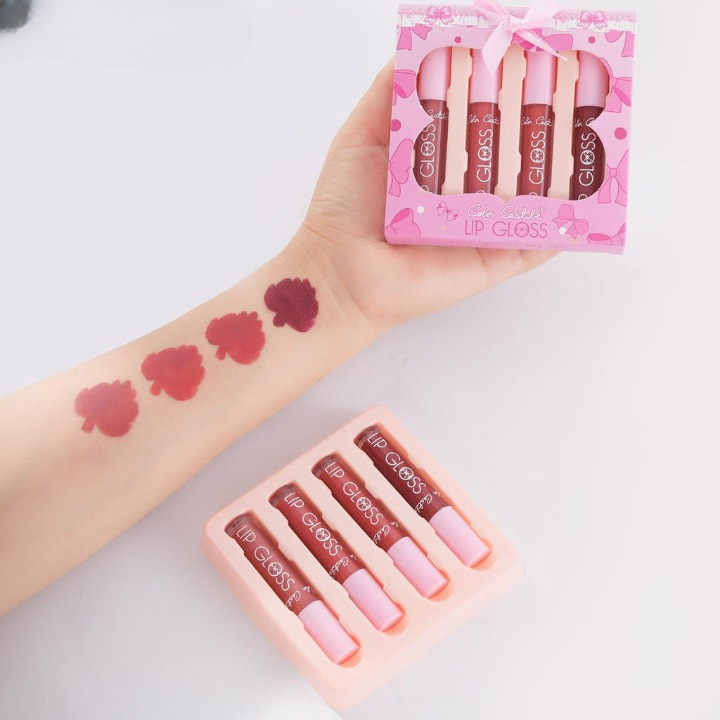 4-Piece Color Castle Bow Lip Gloss Set �Cute Bow Design, Vibrant Shades, Smooth &amp; Glossy Finish